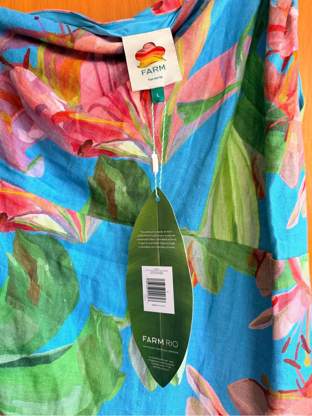 NWT FARM Rio Blue Lily Bloom Midi Dress - Picture 9 of 9